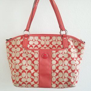 Coach Orange And Tan Canvas & Leather Tote Bag